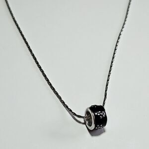 Lady Remington Silver Tone Black Enamel Floral Round Charm Necklace 16-19"